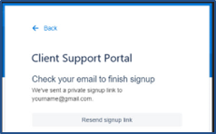 Image of the Client Support Portal, check your email window. 